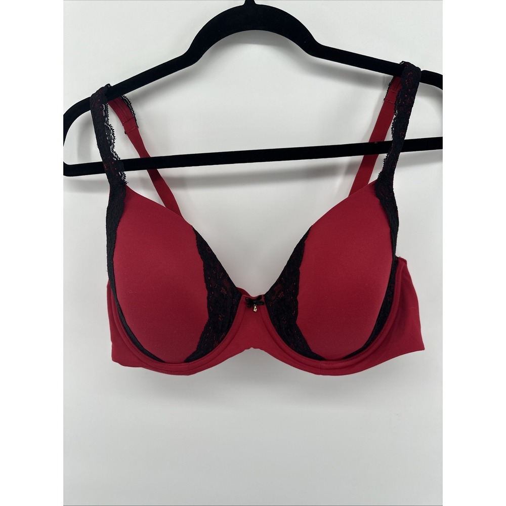 Soma 38 D Embraceable Full Coverage Lace Trim Underwire Red With Black Lace Bra